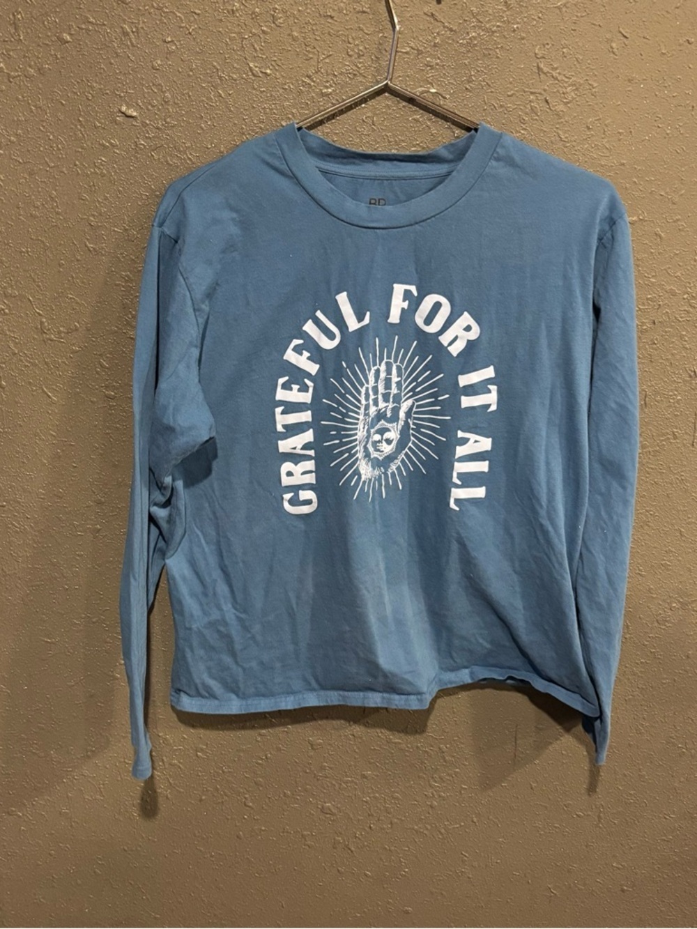 Blue Long Sleeve 'Grateful For It All' Graphic Tee
